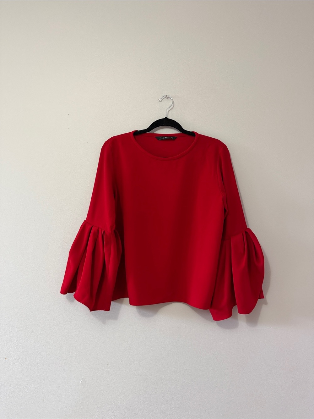 Zara Red Bell-Sleeve Tiered Blouse